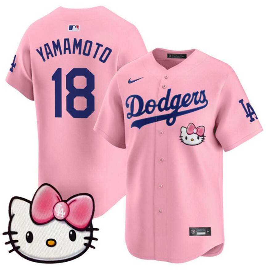 Men's Pink Los Angeles Dodgers #18 Yoshinobu Yamamoto 2025 Hello Kitty Vapor Limited Stitched Baseball Jersey
